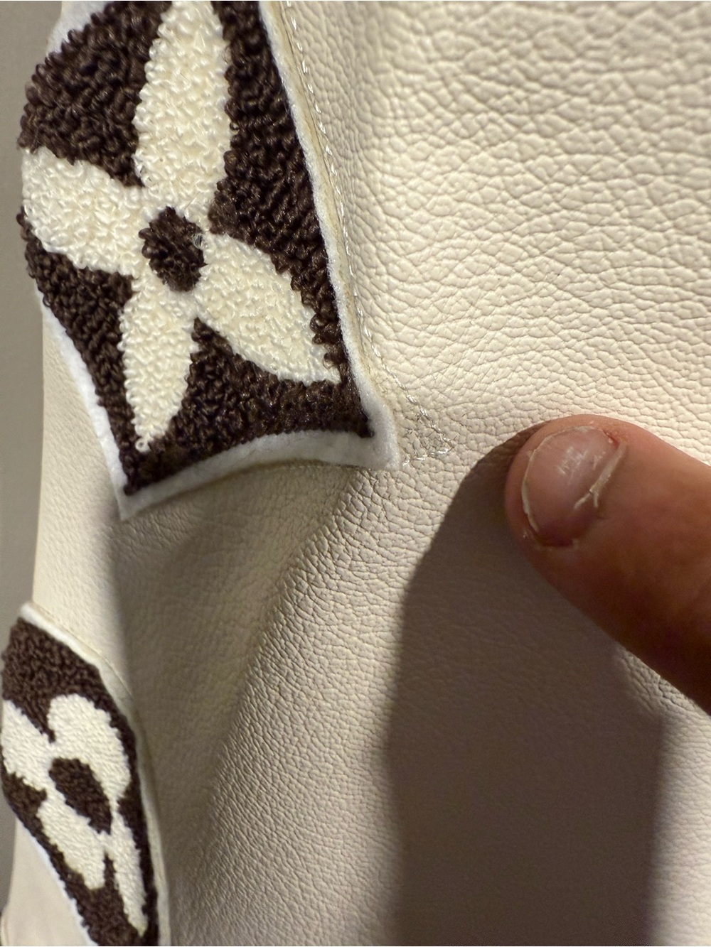 LV style designer Men's Brown and White leather Varsity Jacket - Picture 14 of 15